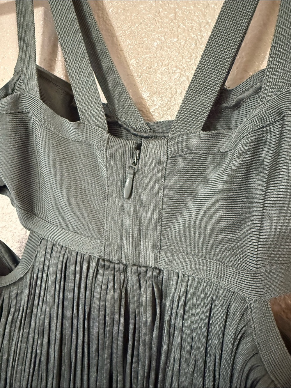 Herve Leger Strappy Tiered Fringe Maxi Dress Cutout Gown in Willow Green Medium - Picture 12 of 12